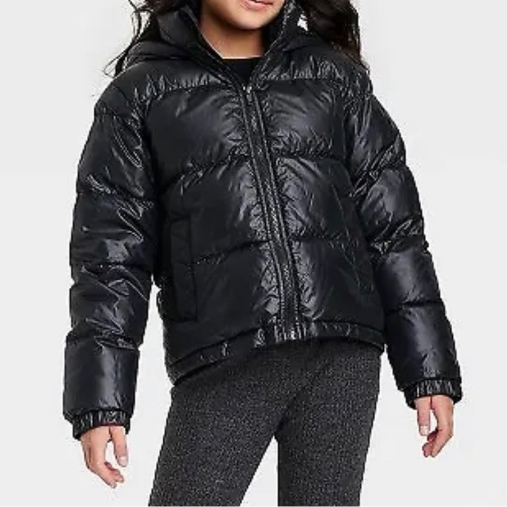 Art Class- Girls Cropped Puffer Jacket- Black Size S 6/6X